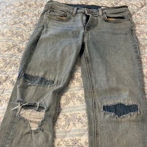 Rag & bones skinny jeans frayed ankle distressed bottom size 28 adorable patches
